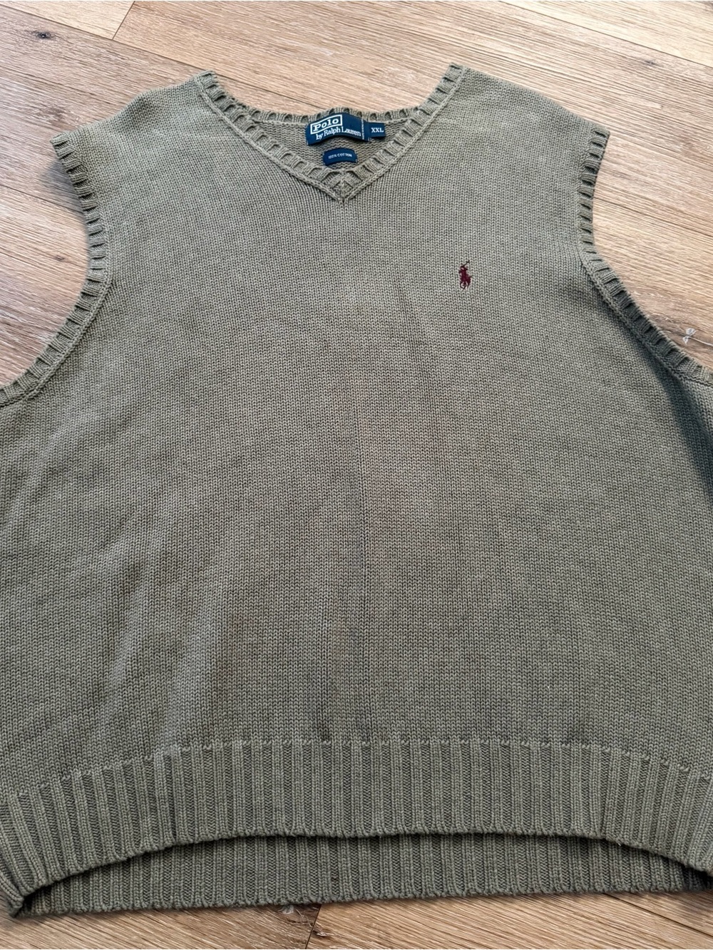 Polo by Ralph Lauren Olive Knit V-Neck Sweater Vest with Red Pony
